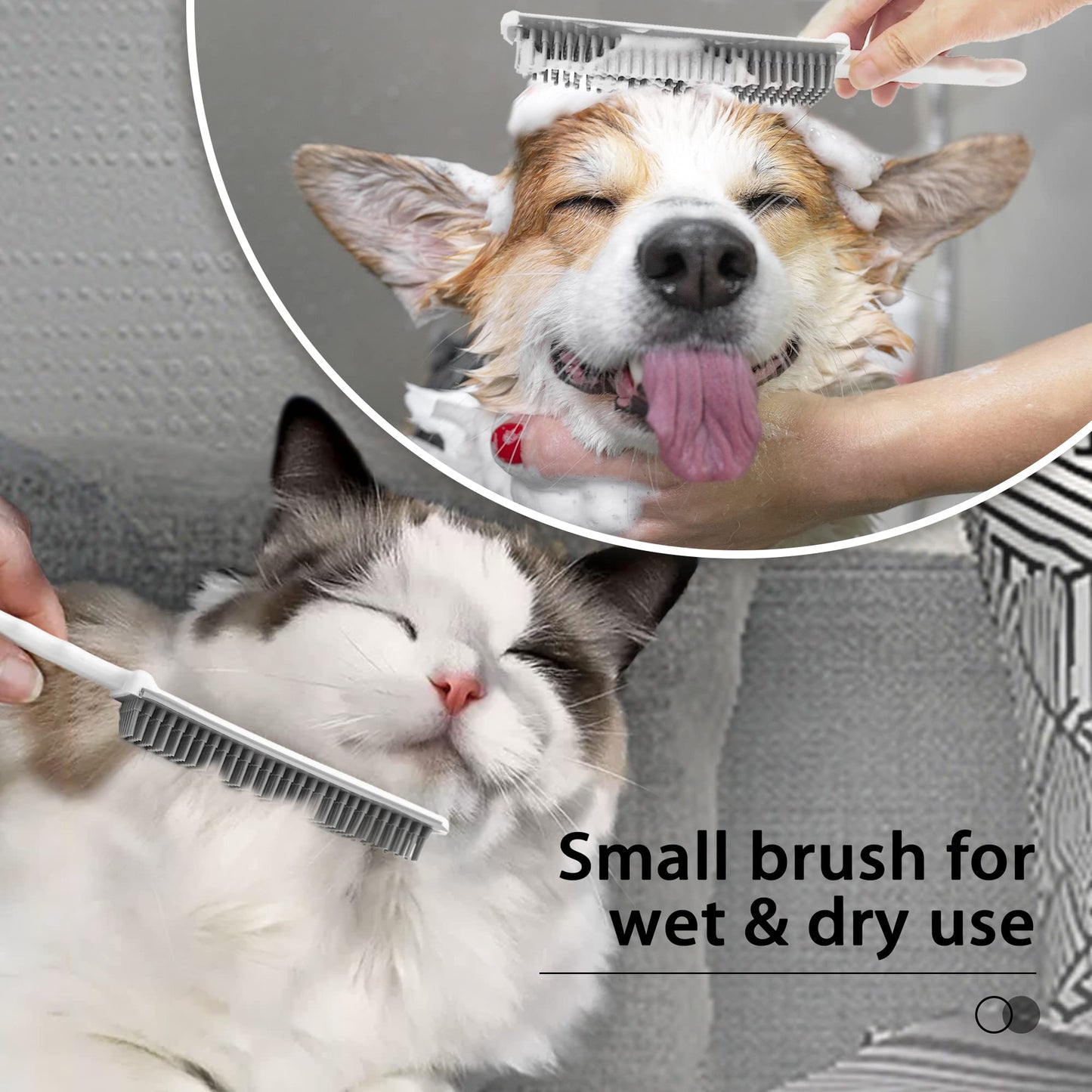 JEHONN Rubber Broom Carpet Rake Brush for Pet Hair with Squeegee (Red)