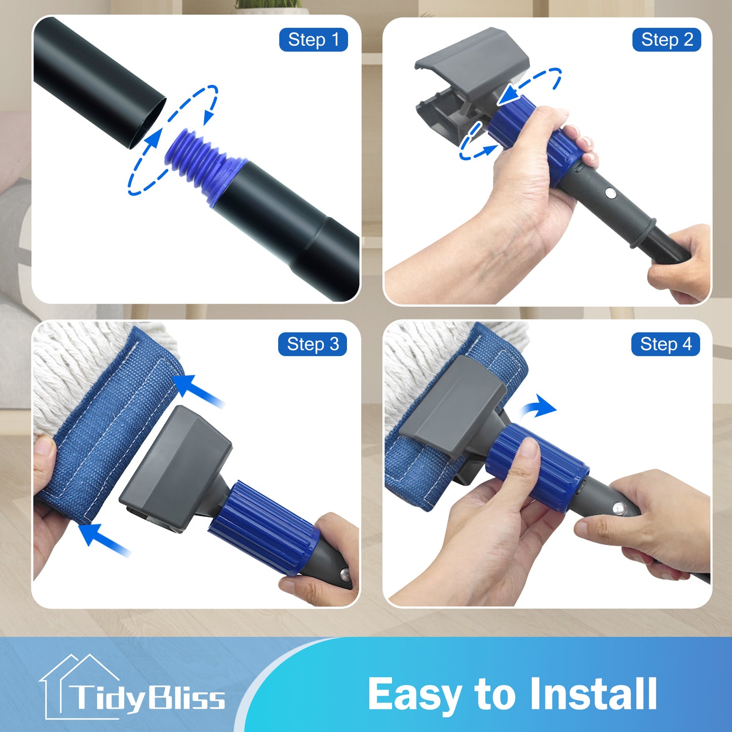 TidyBliss Mop Handle Commercial Heavy Duty with 57.5 inches Long Handle (Blue)