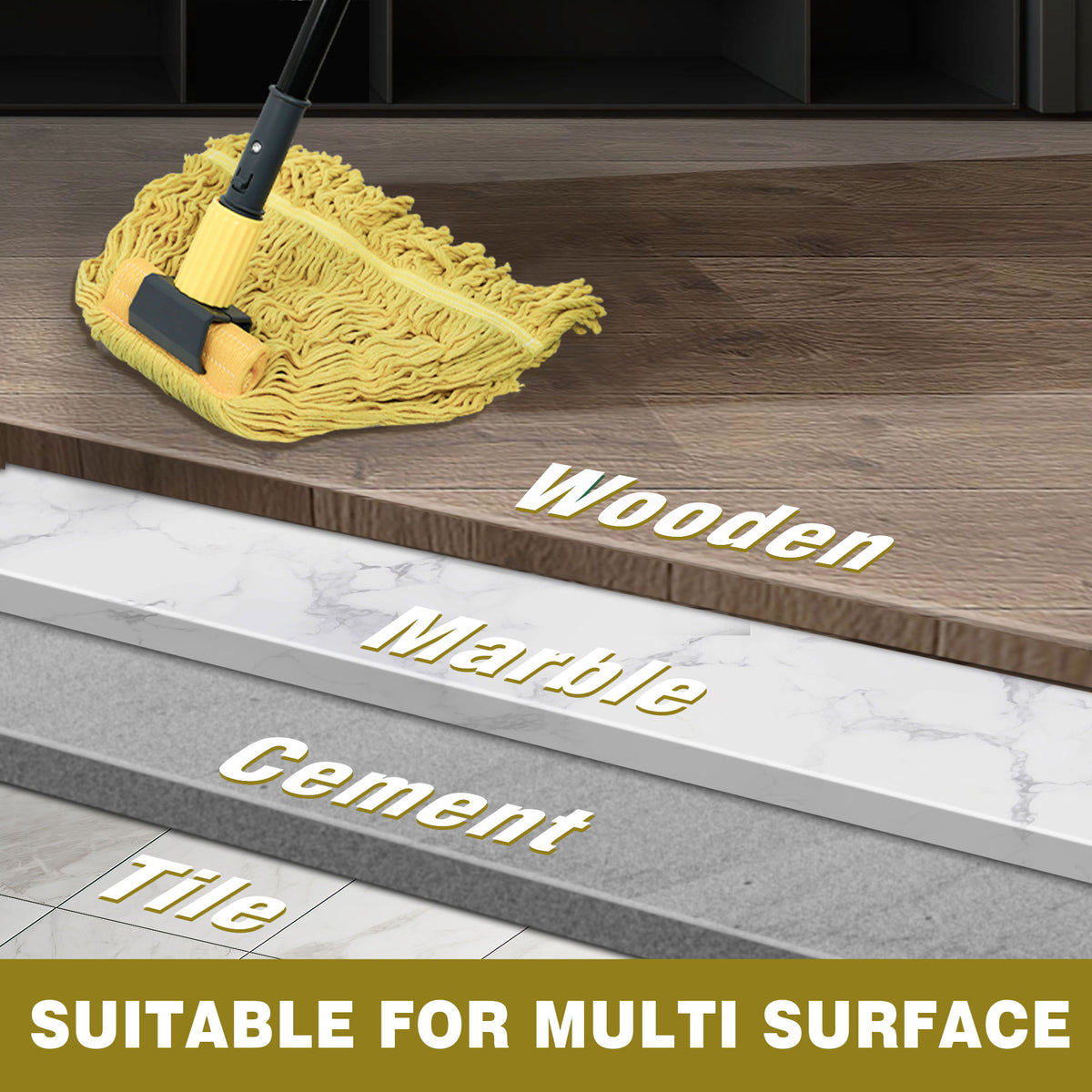 JEHONN Commercial Mop Heavy Duty Industrial String Mops with Long Handle(Yellow)