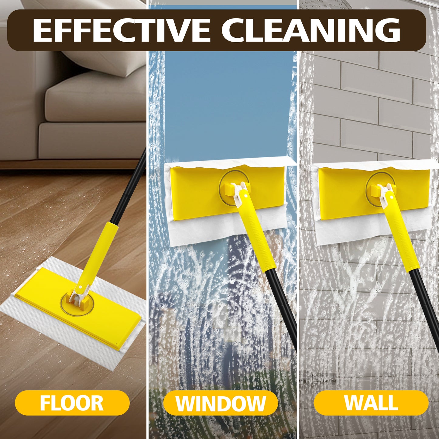 NEWE Sweeper Mop with 10 Dry Sweeping Cloths and 10 Wet Mopping Pads (Yellow)