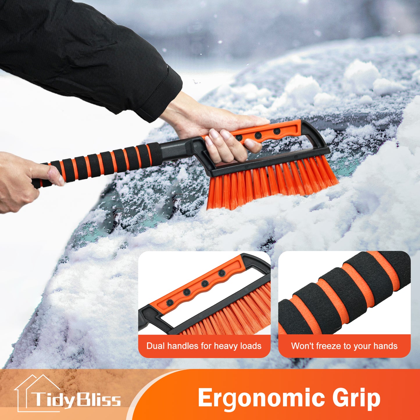 TidyBliss Ice Scraper and Snow Brush for Car Windshield (Orange)