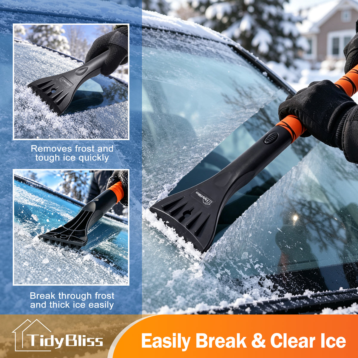 TidyBliss 37” Snow Brush with Ice Scraper & Squeegee for Car Windshield Glass