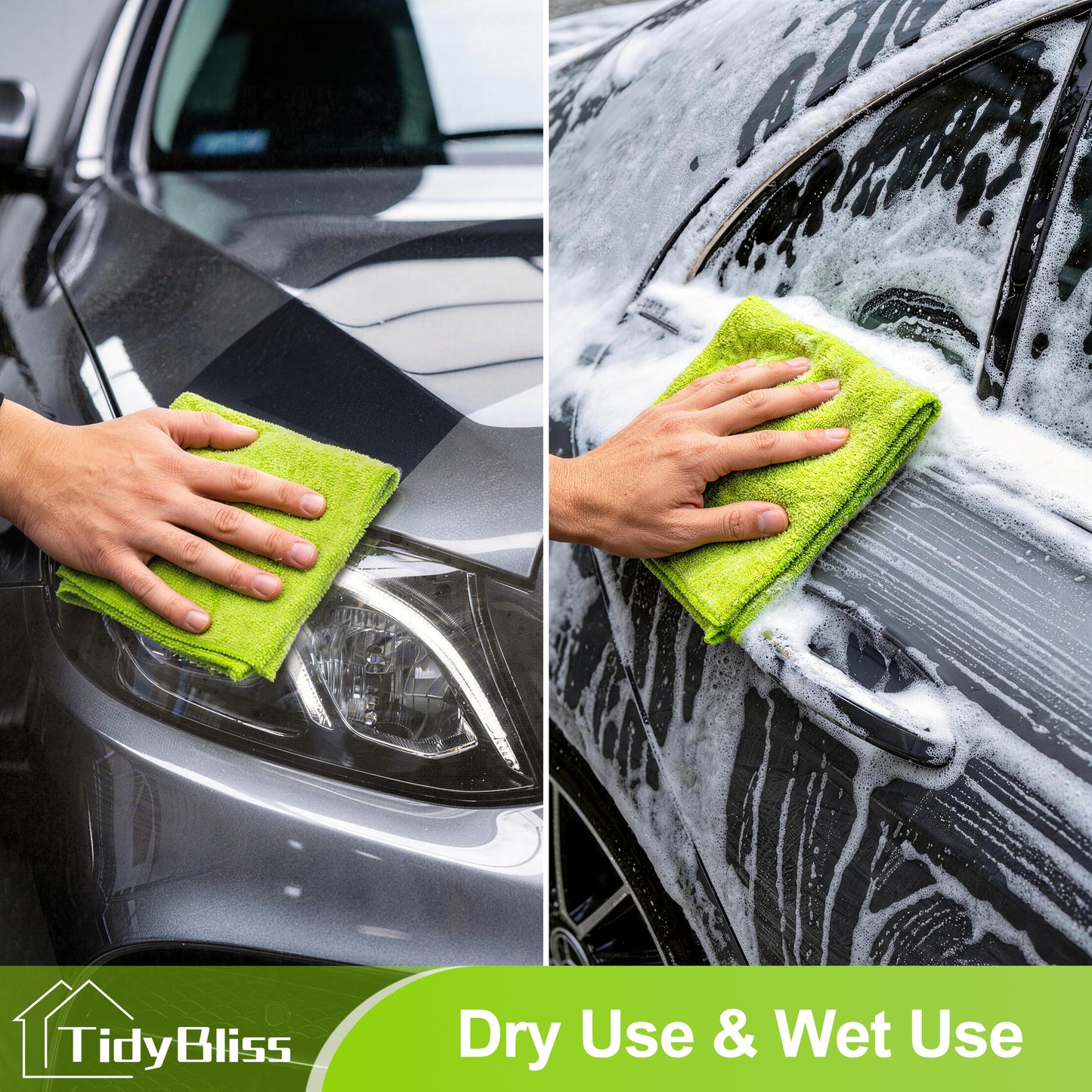 TidyBliss 24 Pack Microfiber Cleaning Cloths (Green/Blue/Yellow/Grey)