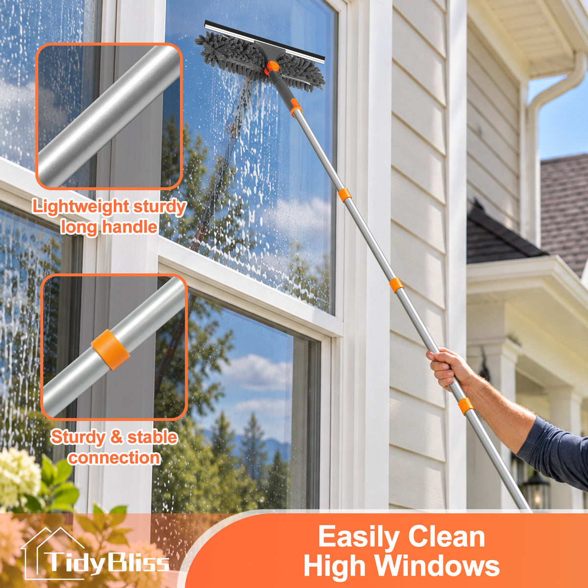 TidyBliss 2 in 1 Window Squeegee Cleaner Tool for Home (Orange)
