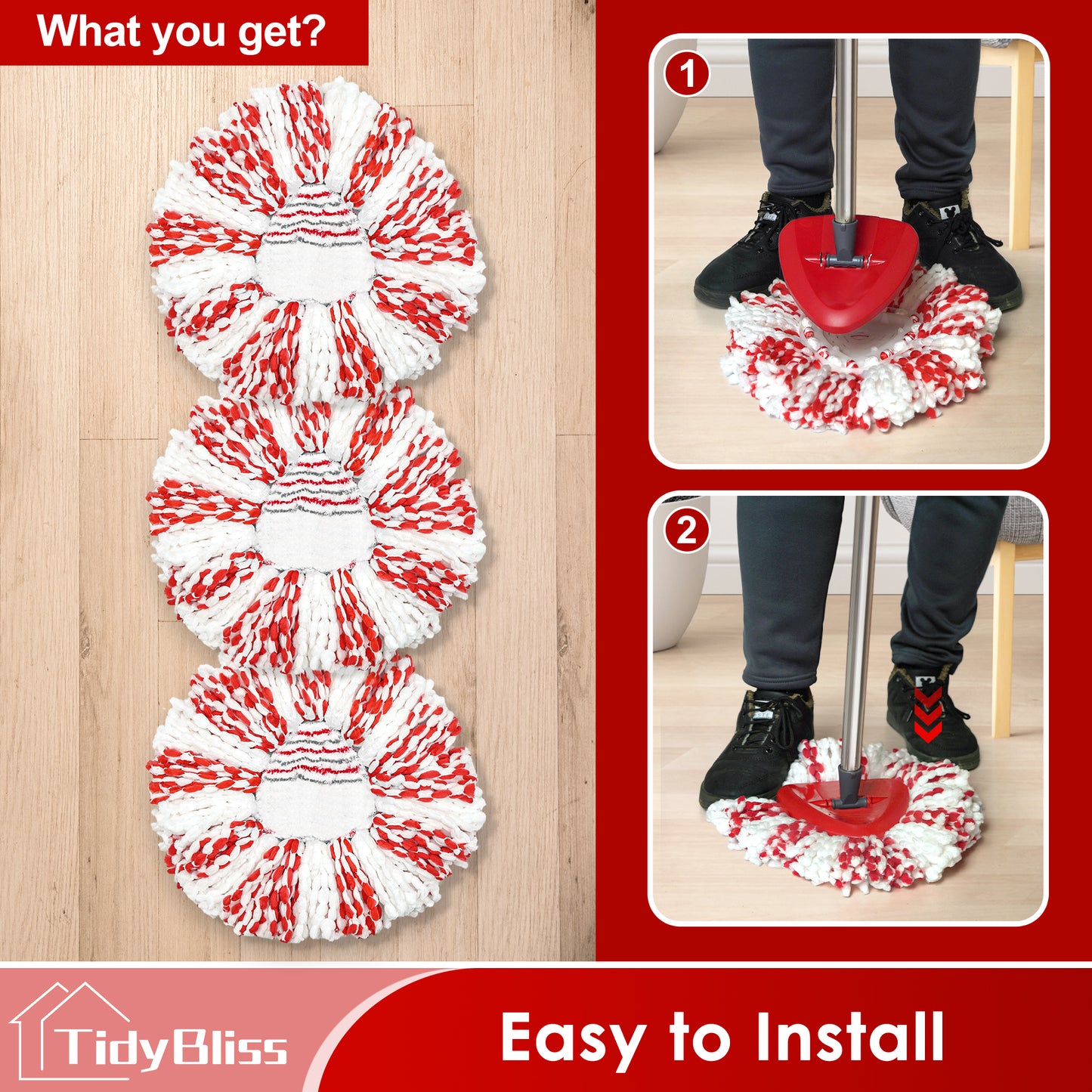 TidyBliss Spin Mop Replace Head 3 Pack 40% More Cleaning Power