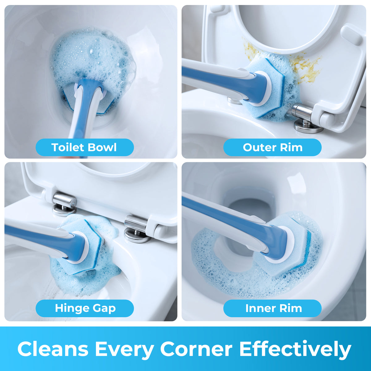 NEWE Disposable Toilet Brush with 56 PCS Cleaner Refills, Toilet Bowl Wand Holder Set (Blue)