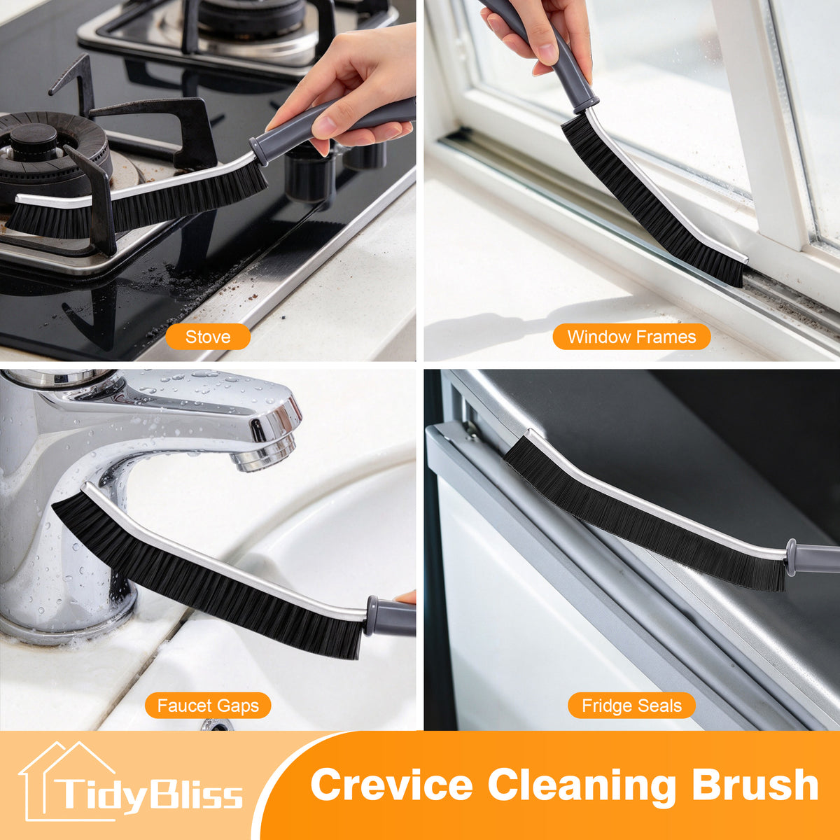 TidyBliss Floor Scrub Brush with 56” Long Handle & Crevice Brush (Orange)