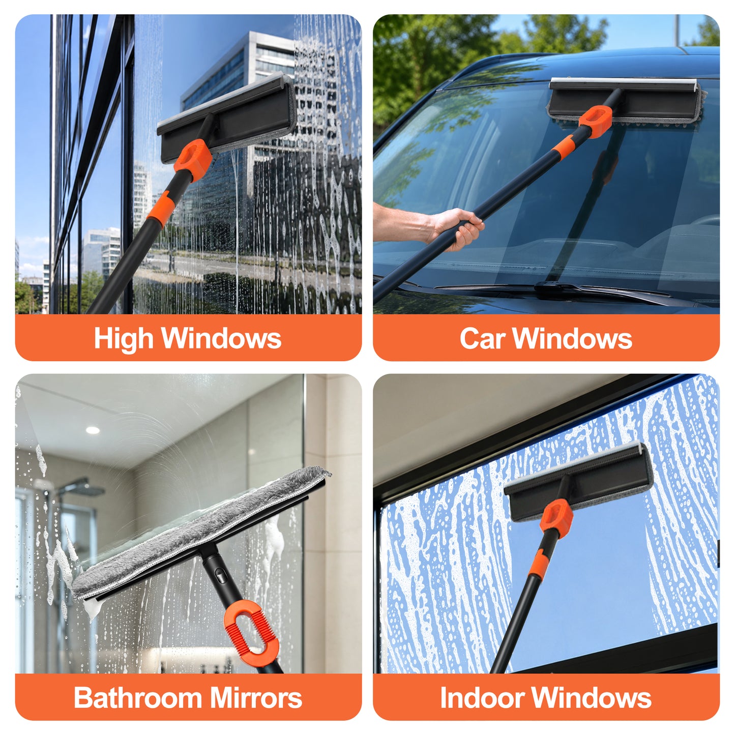 NEWE Professional Window Squeegee Cleaner Tool for Home with Extension Pole 65.3” (Red)