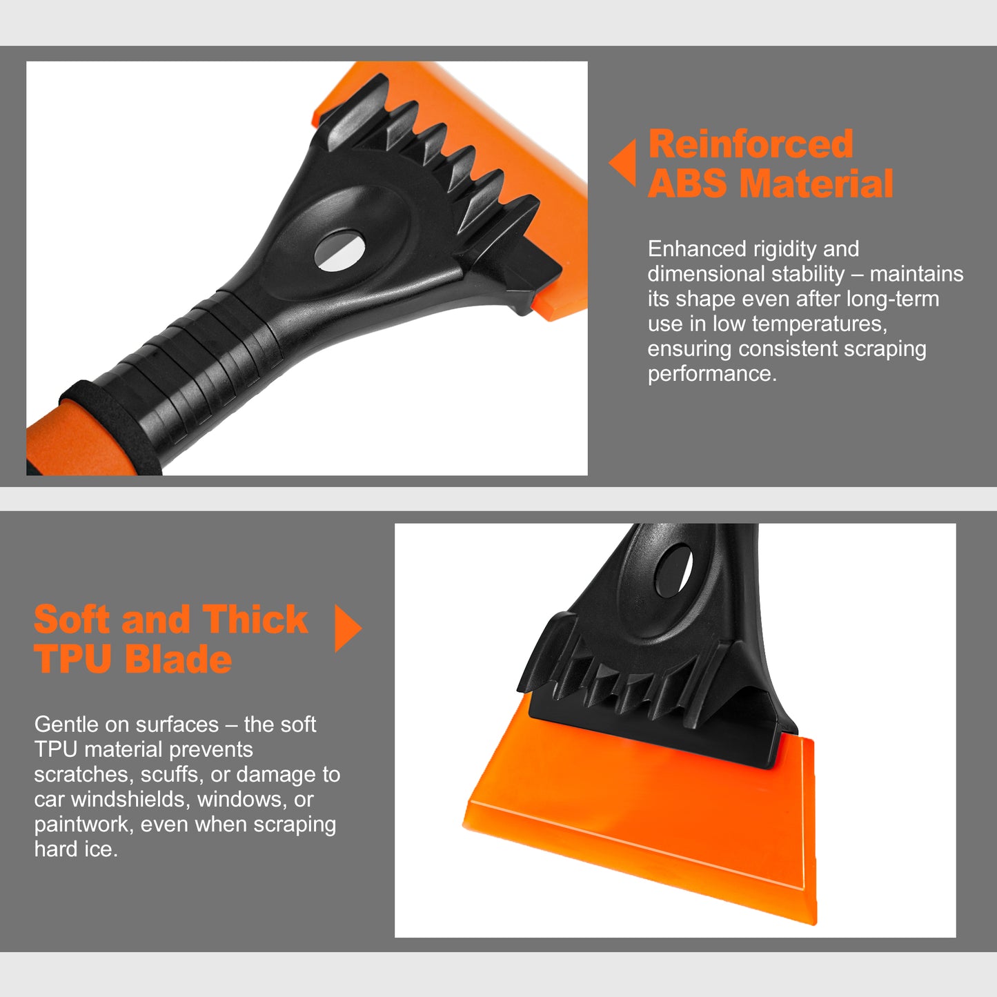 JEHONN Ice Scraper for Car Windshield - Reinforced TPU Blade (Orange)