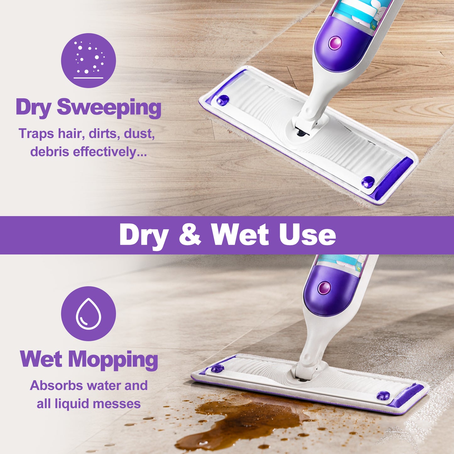 JEHONN 4 Pack Reusable Microfiber Mop Pads for PowerMop (Purple)