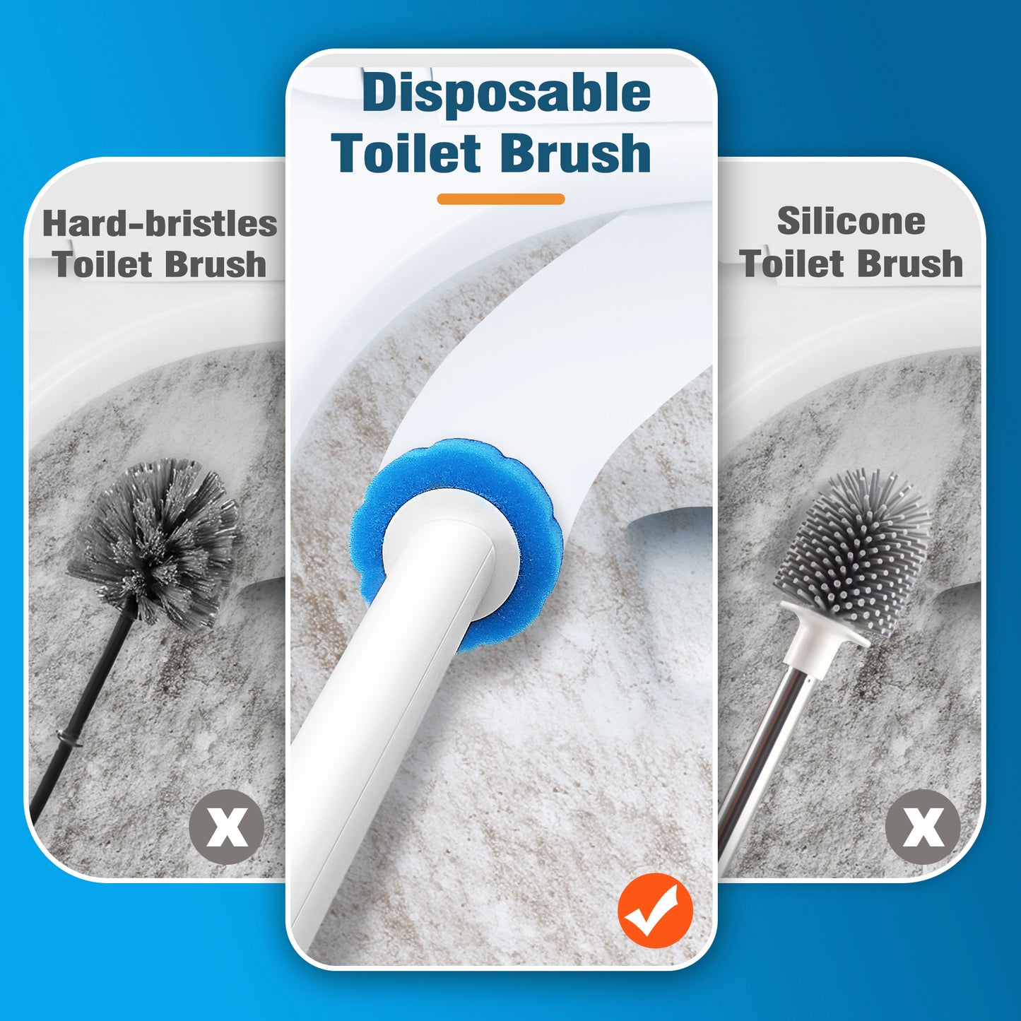 NEWE Disposable Toilet Brush with 42PCS Cleaner Refills, Toilet Bowl Wand Holder Set with Tweezers (Blue)
