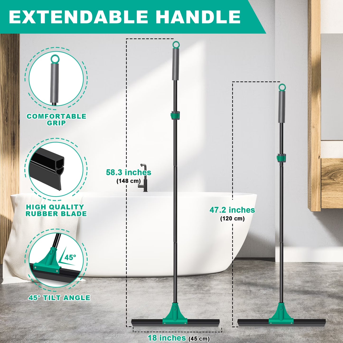 JEHONN Floor Squeegee Heavy Duty with Long Handle (Green)