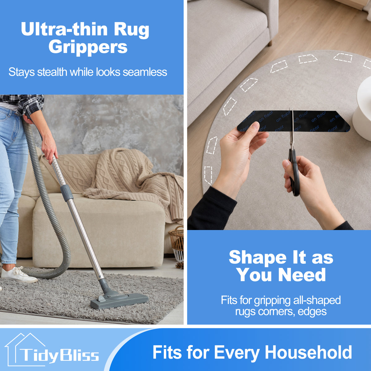 TidyBliss Rug Gripper 30 Pack, Anti-Slip Carpet Corner Stickers