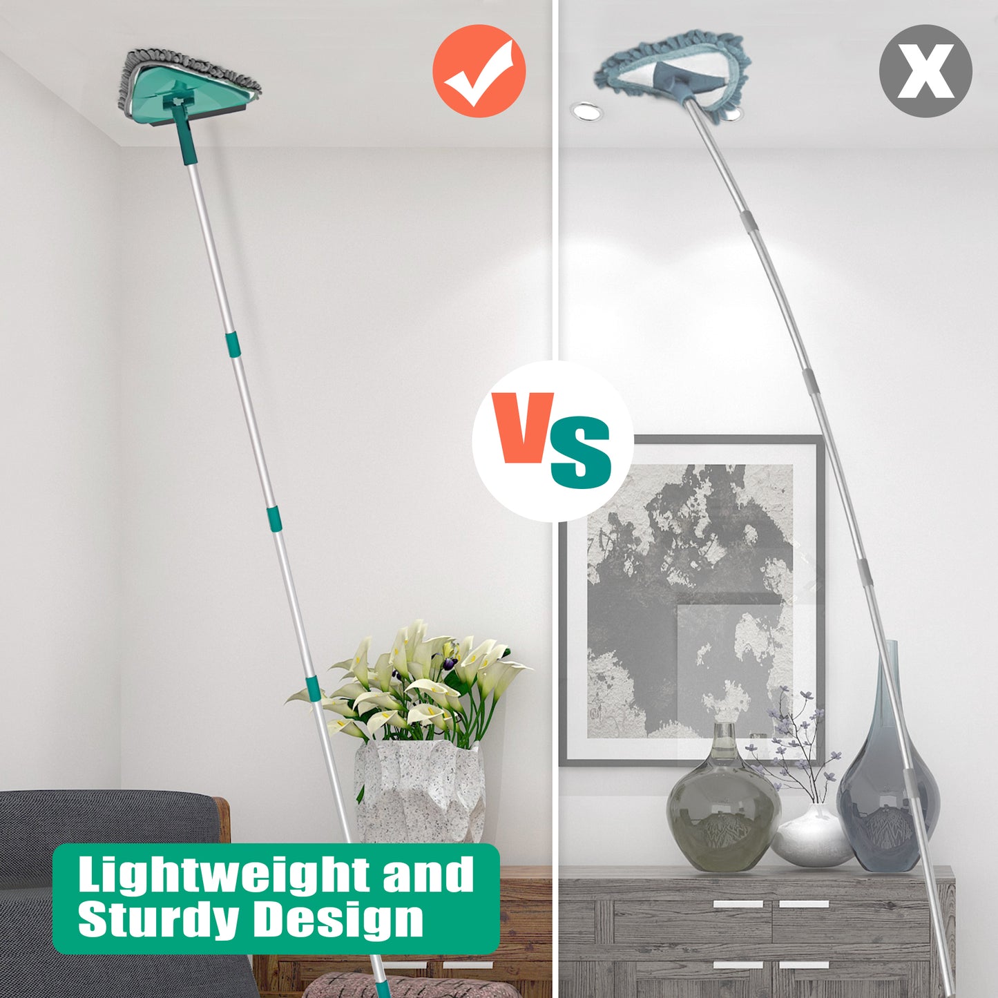 JEHONN Wall Cleaning Mop with Long Handle, Ceiling Cleaner Tool Duster Green