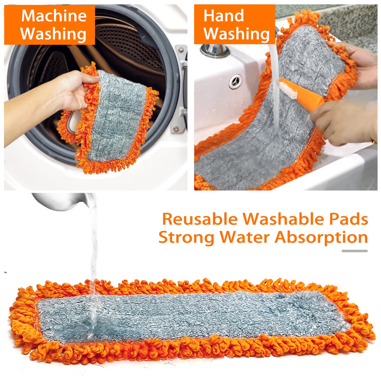 JEHONN Microfiber Dust Mop with 1 Pad for Wet Dry Floor Cleaning (Orange)