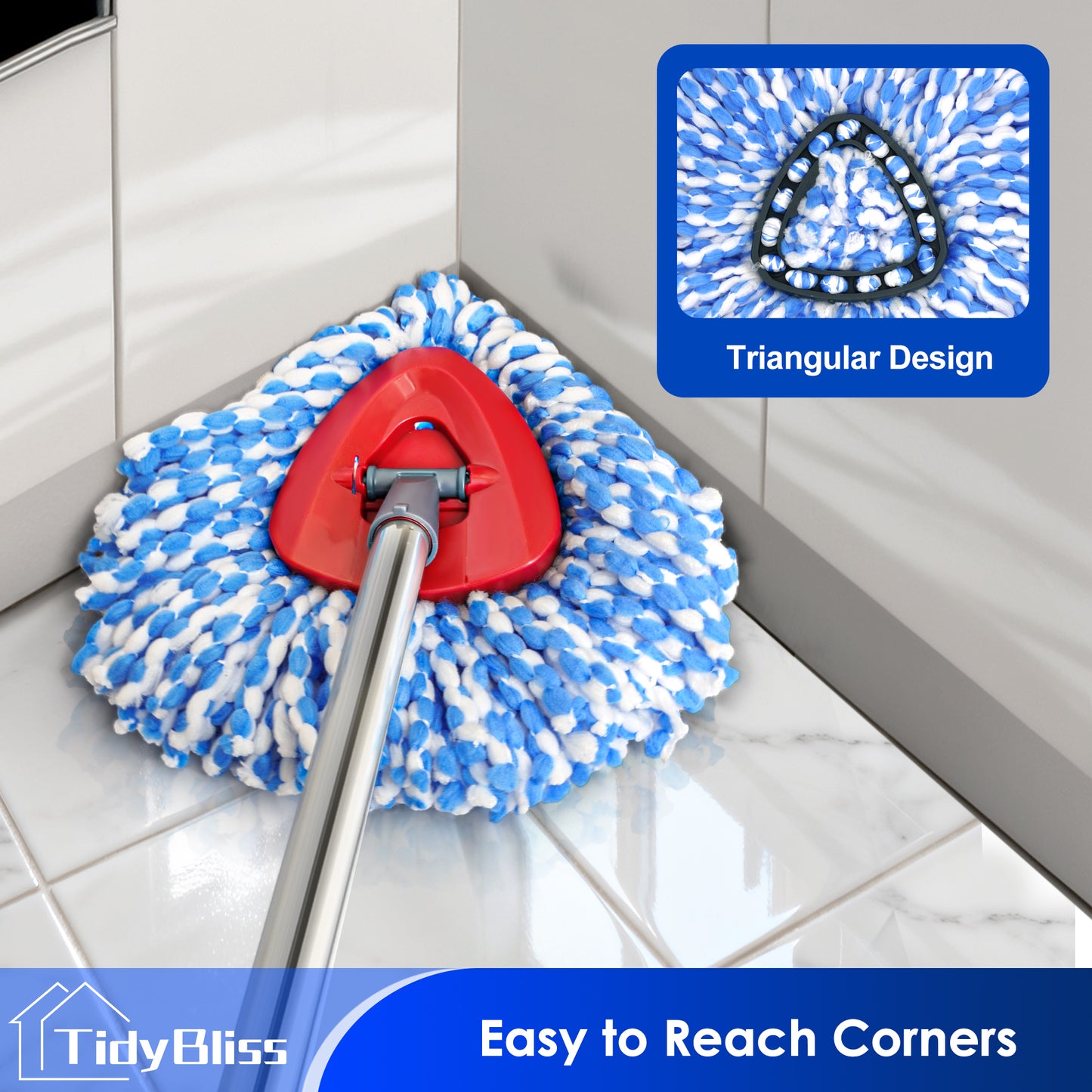 TidyBliss Mop Heads Replacements 2 Pack with Triangle Base for O-Cedaar RinseClean 2 Tank System