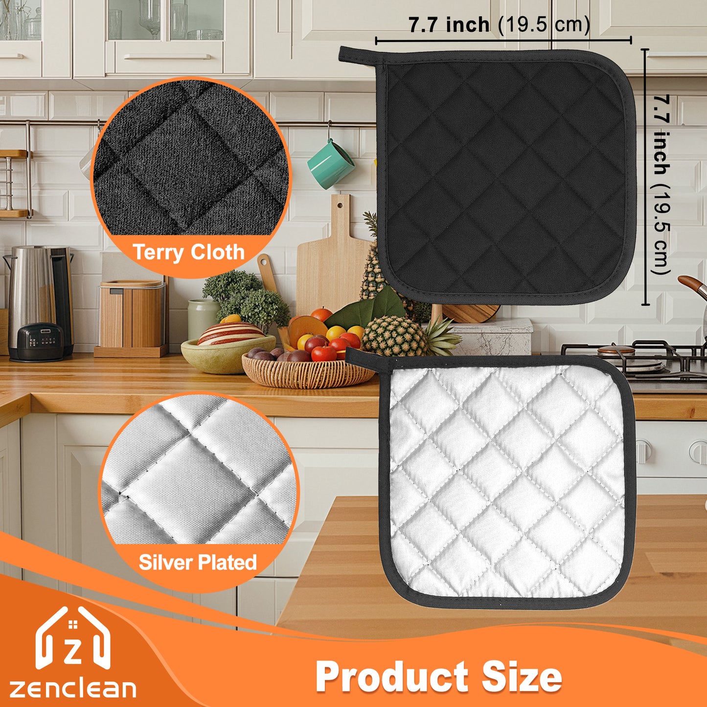 ZenClean Pot Holders for Kitchen 4 Pack (Black)