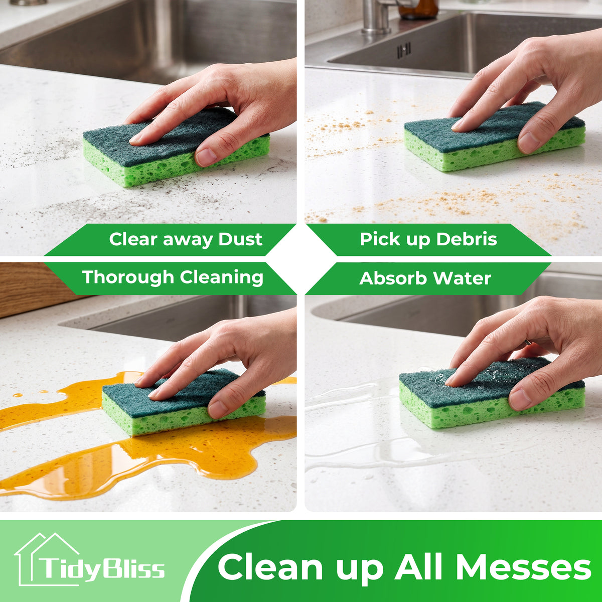 TidyBliss 12 Pack Heavy Duty Kitchen Dish Sponges for Scrubbing, No Scratch