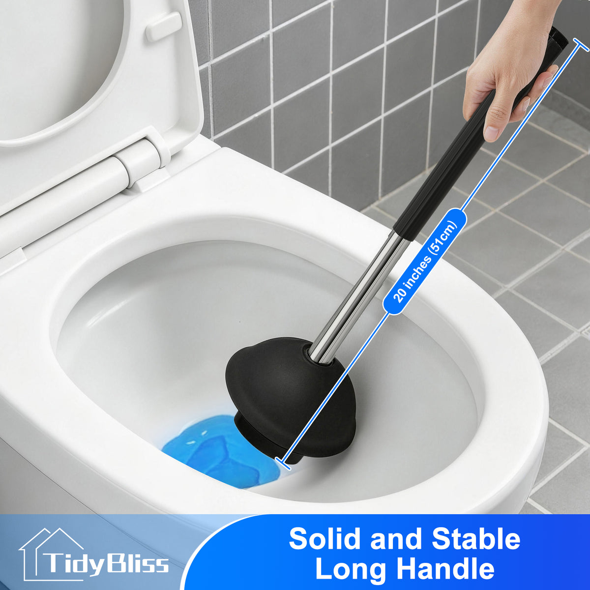 TidyBliss 2 Pack Toilet Brush and Plunger Set with Hidden Tweezers (Black)
