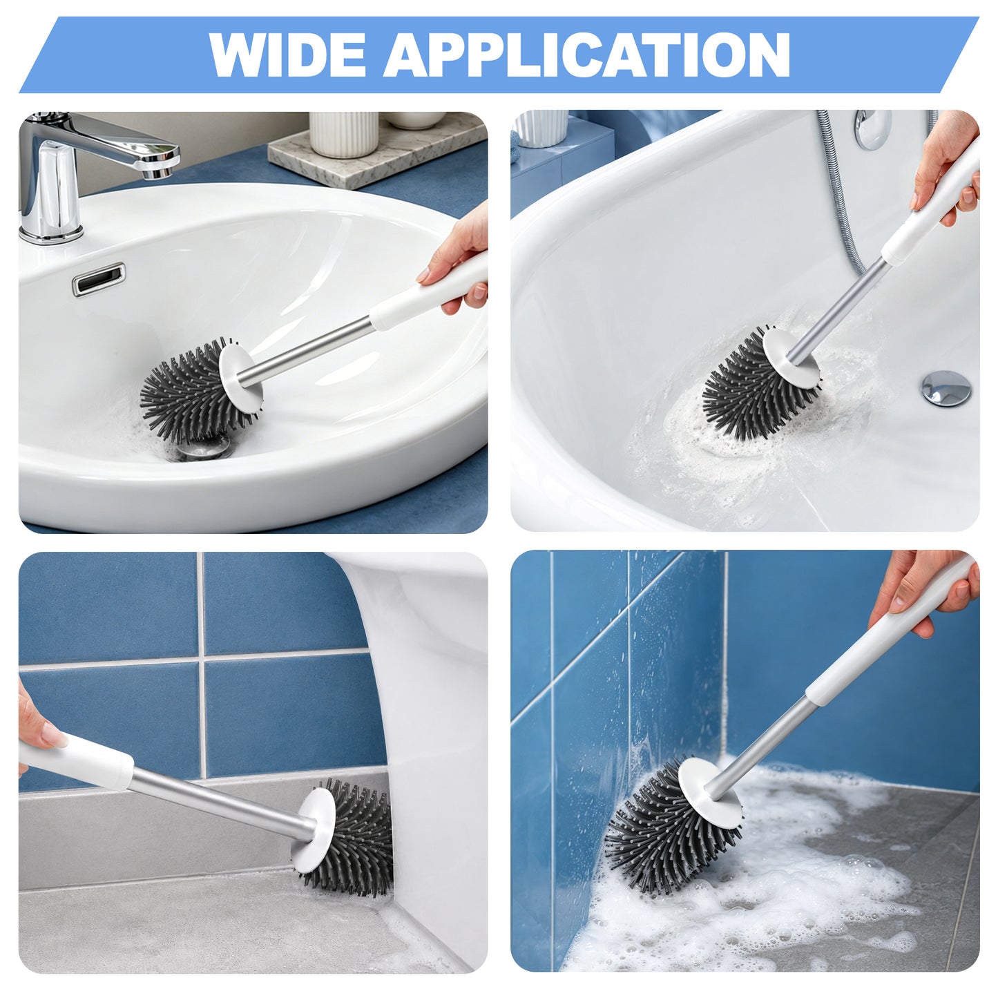 NEWE Silicone Toilet Brush with Holder Set, Aluminum Handle, Built-in Tweezers (White)