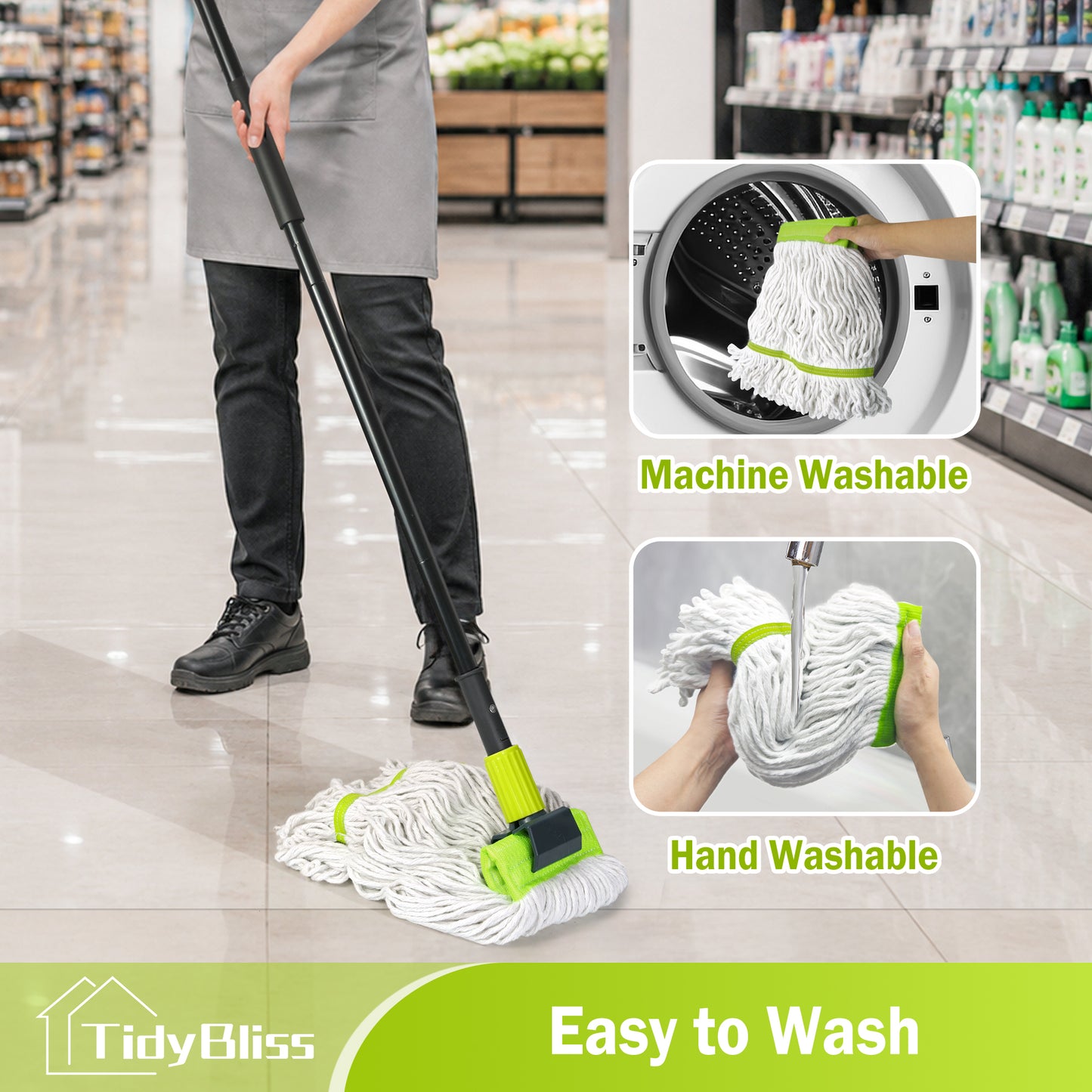 TidyBliss Commercial Mop Heavy Duty with 57.5 inches Long Handle (Green)
