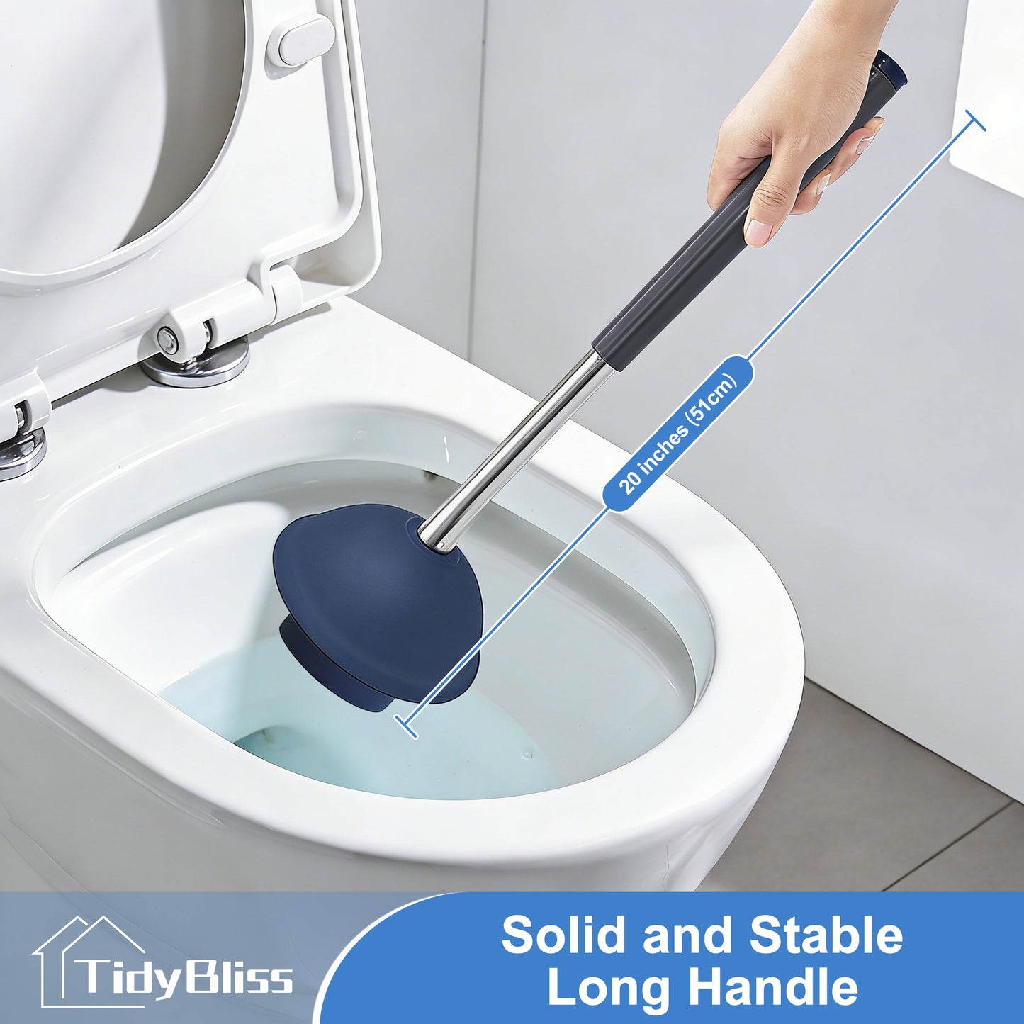 TidyBliss Toilet Brush and Plunger Set with Hidden Tweezers (Blue)