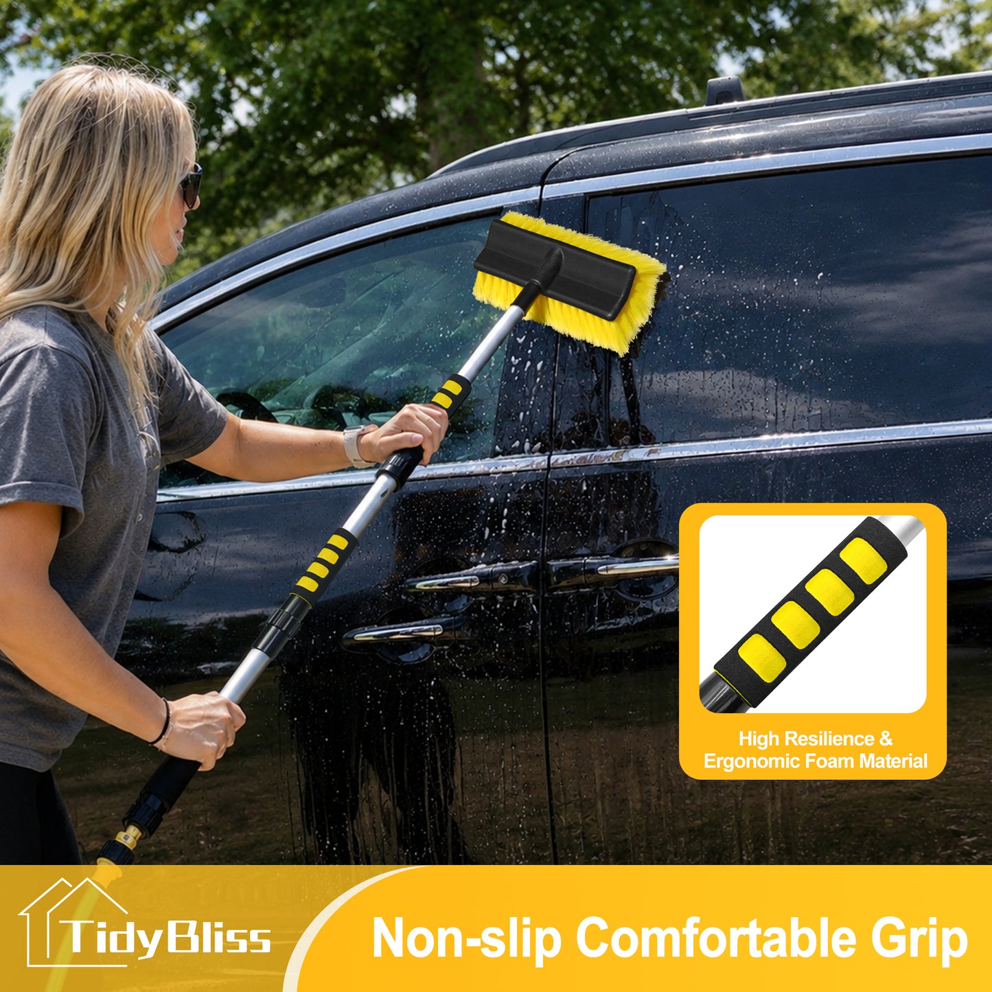 TidyBliss Car Wash Brush with Hose Attachment, 51" Aluminum Long Handle
