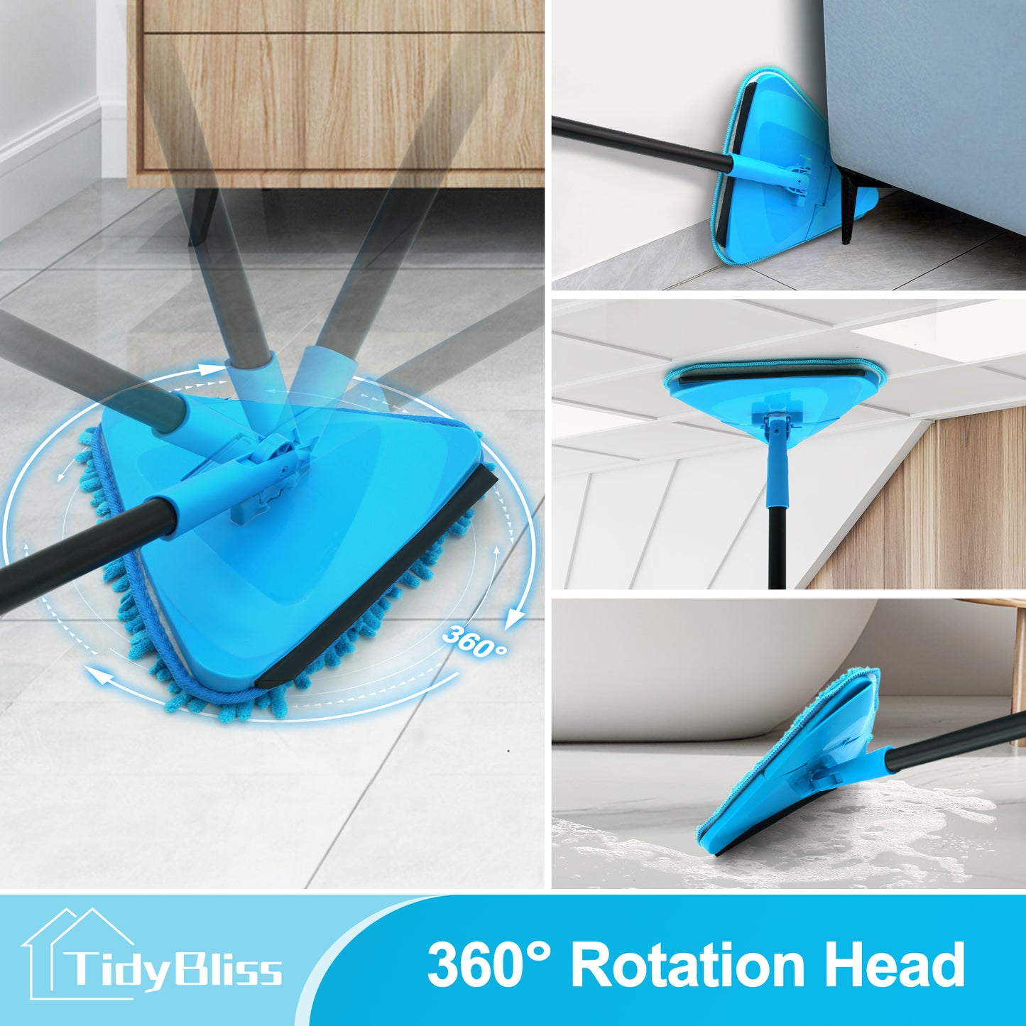 TidyBliss Wall Mop Cleaner with Long Handle 80” (Blue)
