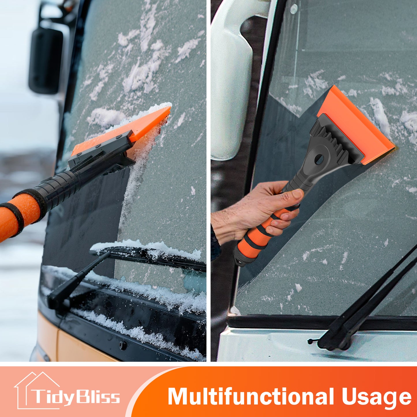 TidyBliss Ice Scraper for Car Windshield SUV Truck Glass Window (Orange)