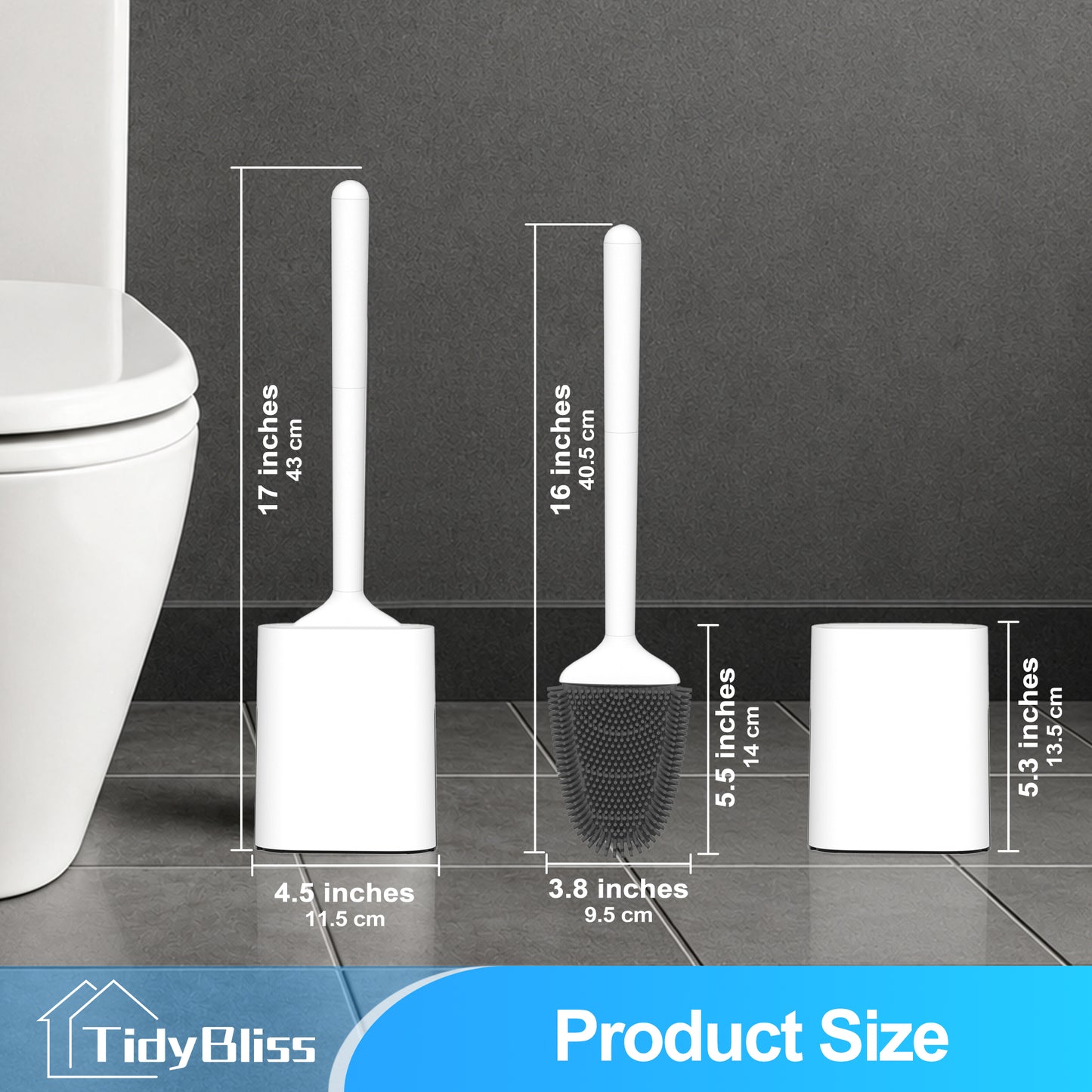 TidyBliss Silicone RV Toilet Brush and Holder Set for Camper (White)