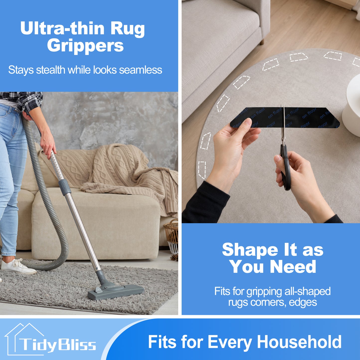 TidyBliss Rug Gripper 20 Pack, Anti-Slip Carpet Corner Stickers