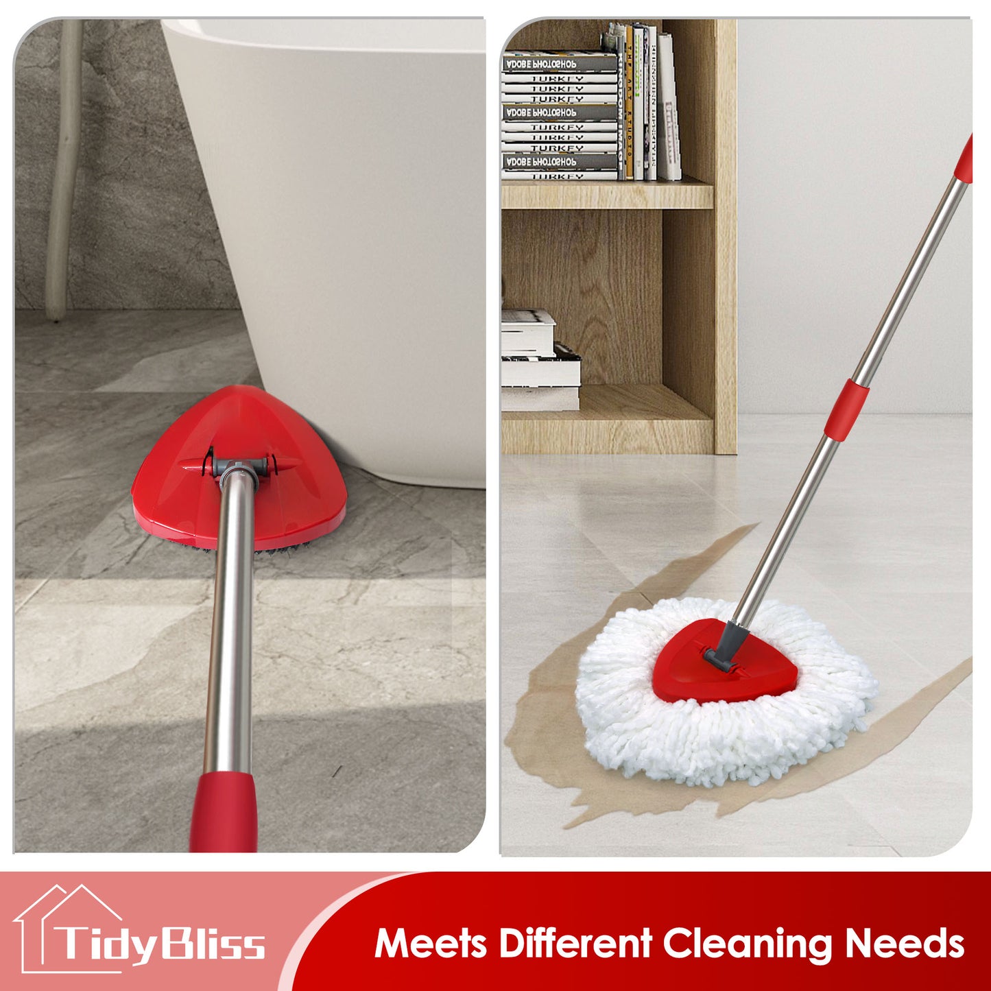 TidyBliss Mop Handle Replacement with Triangle Base for EasyWring Spin Mop Bucket System