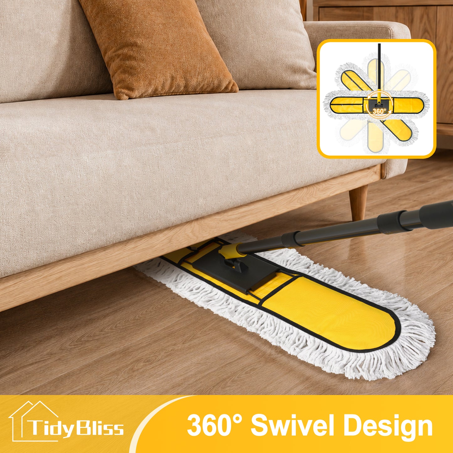 TidyBliss 36” Commercial Dust Mop for Floor Cleaning, Large Industrial Janitor Broom