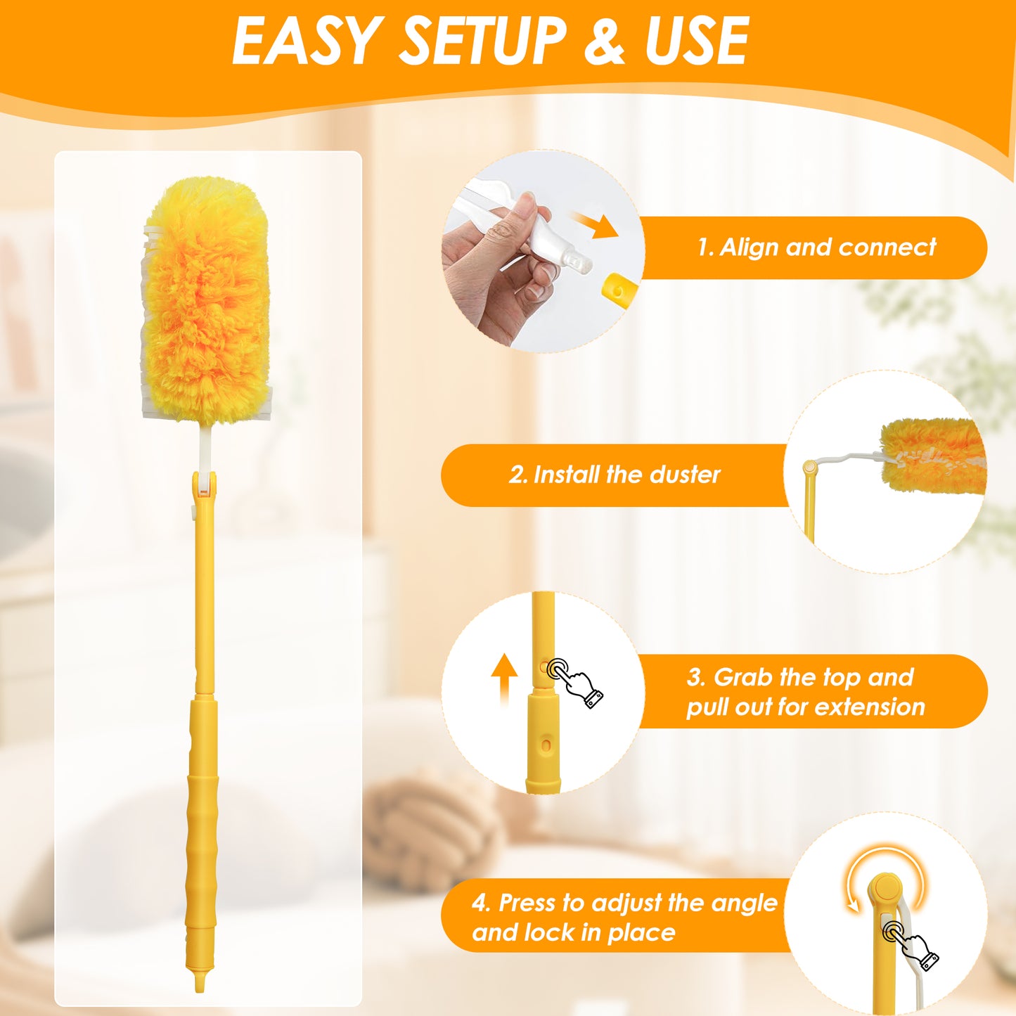 NEWE Duster Refills 20 PCS with Extendable Handle Compatible with Swiffer, 360 Degree Heavy Duty Dusting Kit with 5X Microfibers, Multi-Surface Dust Removing Tool for Cleaning Blinds Furniture