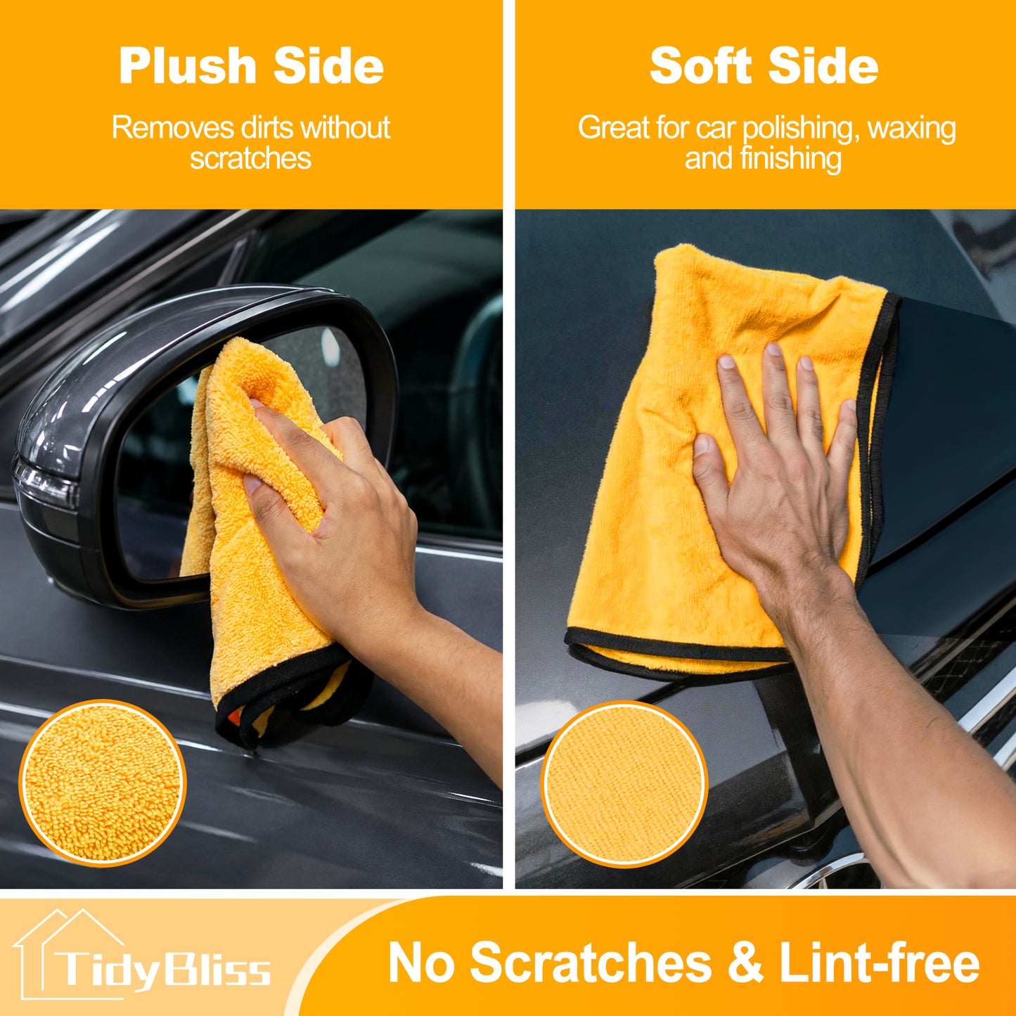 TidyBliss 6 Pack Microfiber Towels for Cars, Large Wash Rags for Drying Detailing, 15.7 x 23.6 inches (Yellow)