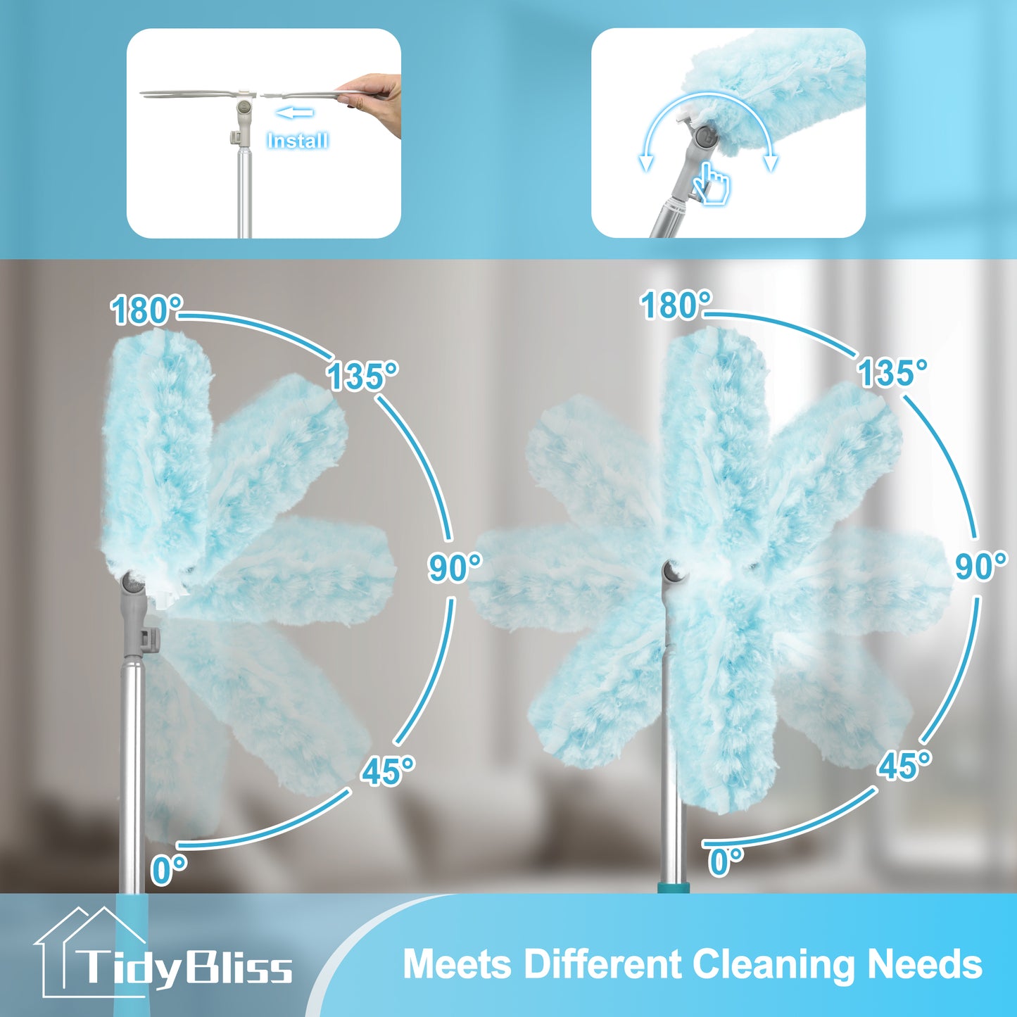 TidyBliss Dusters for Cleaning with Extension Pole 66 inches and 10 Refills for Swiiffer