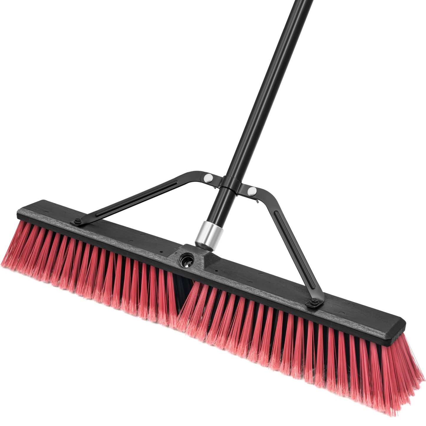 TidyBliss 24" Push Broom Outdoor Heavy Duty with 63 inches Long Handle (Red)