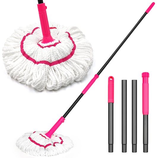 NEWE Self Wringing Twist Mop 55 inches Long Handle Rose Red