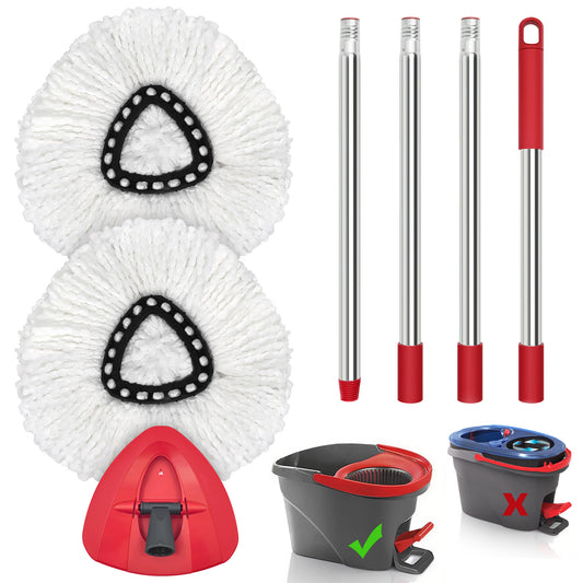 JEHONN Spin Mop Replacement Heads 2 Packs with Triangle Base and 58 inches Long Handle