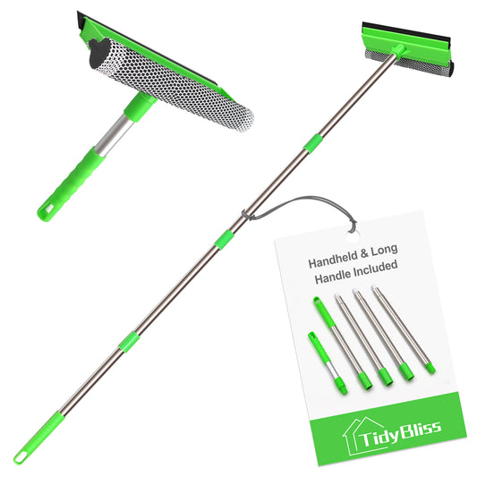 TidyBliss Window Squeegee for Home with Extension Pole 56" (Green)