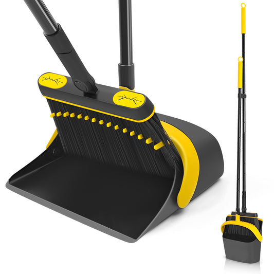 JEHONN Dustpan and Broom Set with 54 inches Long Handle (Black Yellow)