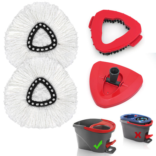 JEHONN Spin Mop Replacement Heads 2 Packs with Triangle Base and 1 Scrub Brush