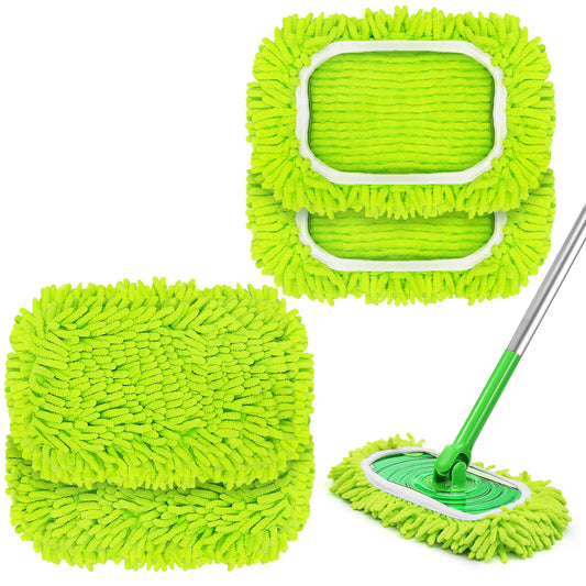 Reusable Microfiber Mop Pads Compatible with Swiffer Sweeper, 4 Pack Dry Sweeping Cloths Cover, Washable Wet Refills for Hardwood Tile Floor Cleaning (Only Replacement Accessories)