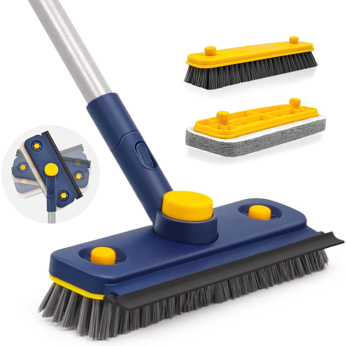 JEHONN 3-in-1 Bathroom Tub Tile Scrubber Mop with 53.5 inches Long Handle Scrubbing Brush (Blue)