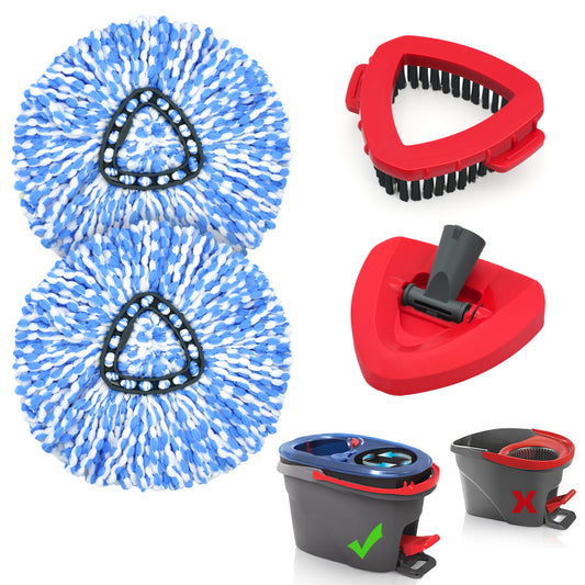 JEHONN Spin Mop Replacement Heads 2 Packs with Triangle Base and 1 Scrub Brush (Blue)