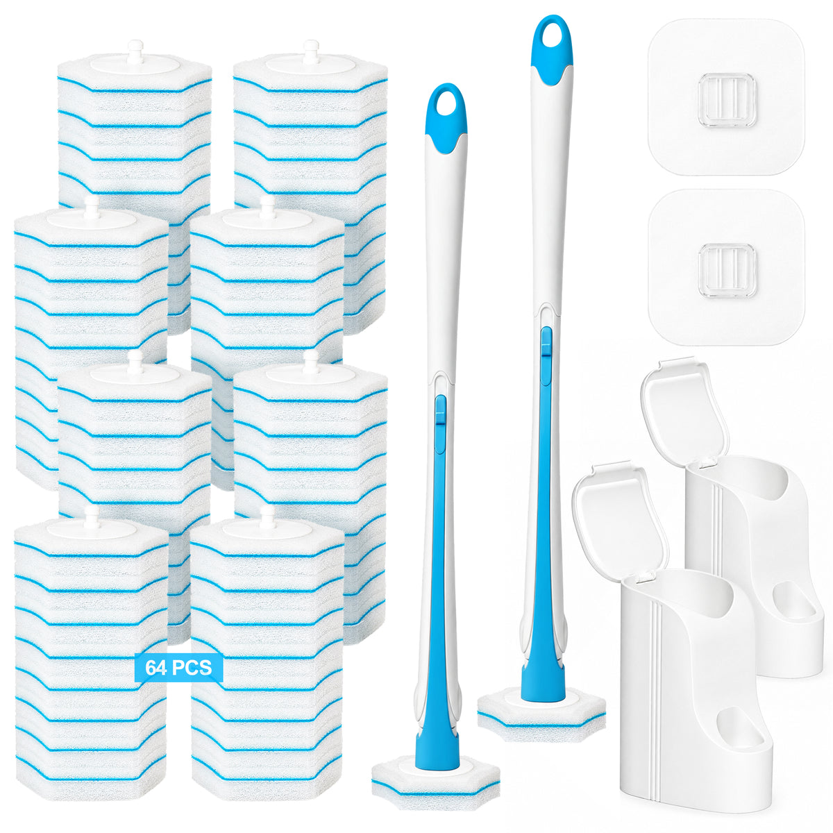 TidyBliss 2 Pack Disposable Toilet Brush and Holder Set with 64 Refills