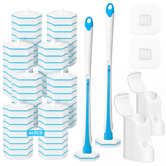 TidyBliss 2 Pack Disposable Toilet Brush and Holder Set with 64 Refills