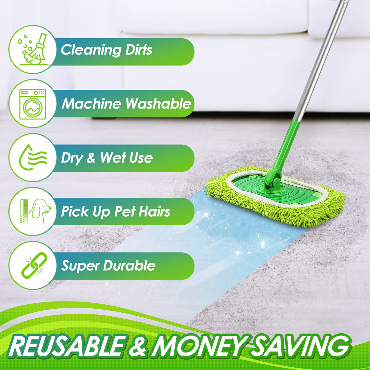 NEWE Reusable Microfiber Mop Pads 4 Pack Compatible (Green)