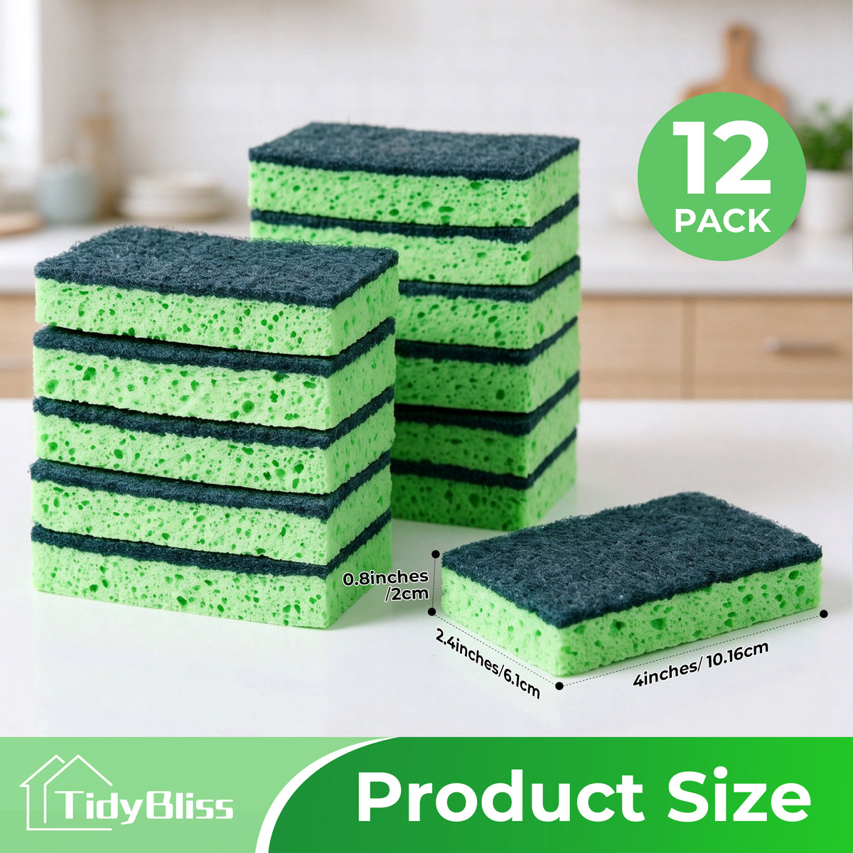 TidyBliss 12 Pack Heavy Duty Kitchen Dish Sponges for Scrubbing, No Scratch