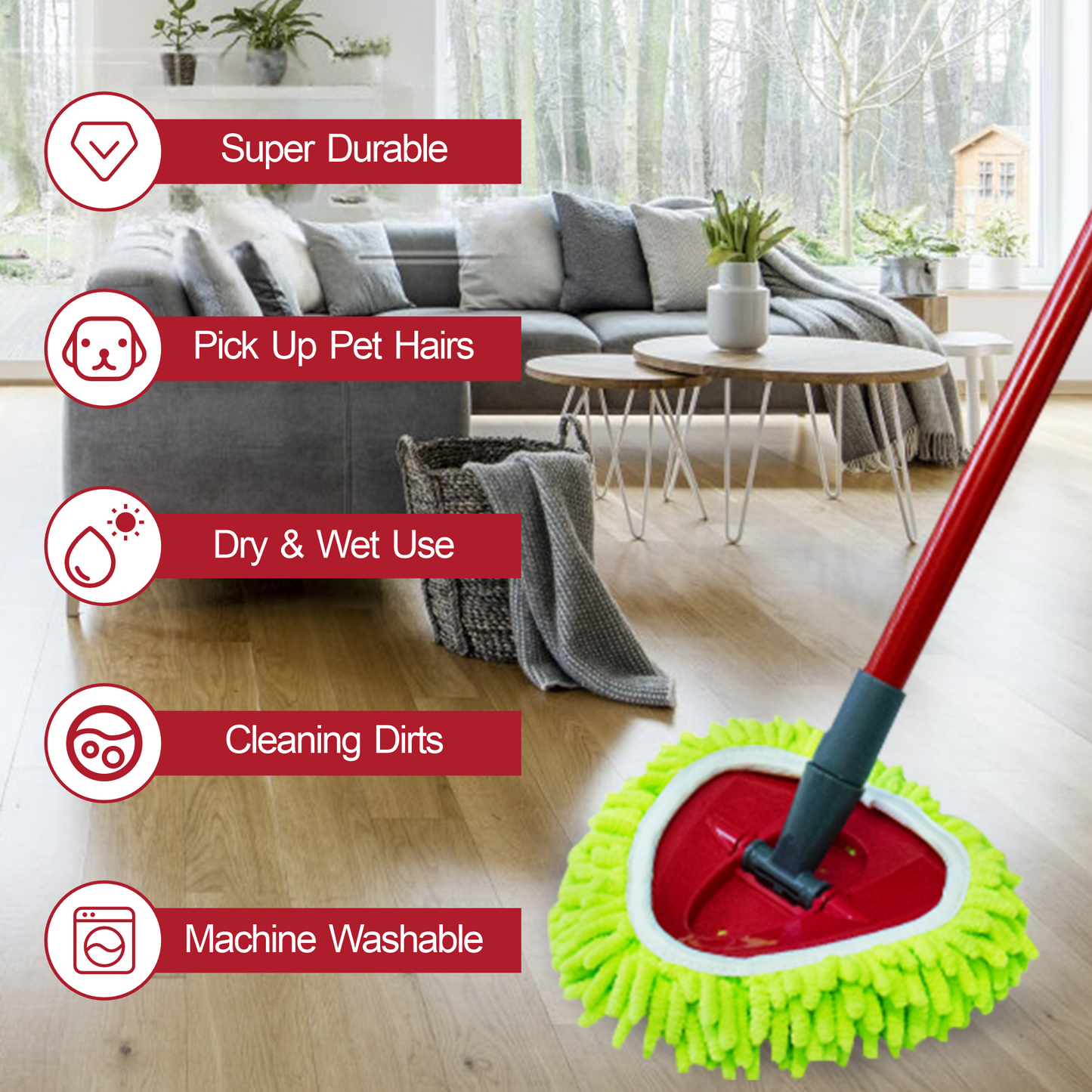 NEWE Chenille Mop Pads 3 Pack for O-Cedar RinseClean 2 Tank System Green